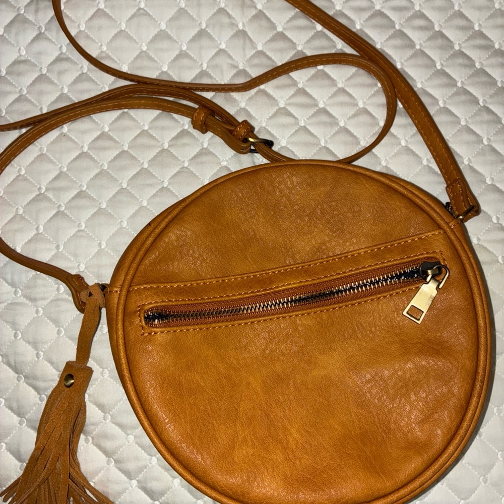 Round Tan Leather Crossbody Bag - Picture 9 of 15